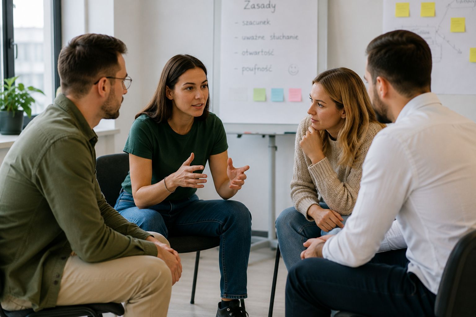 Grupa podczas ćwiczeń w kręgu